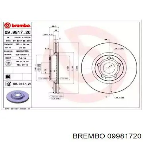 Tarcza hamulcowa przednia Brembo 09981720 cena, od 76,99 USD