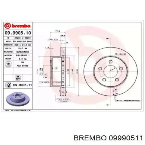 09.9905.11 Brembo tarcza hamulcowa przednia