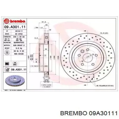 09.A301.11 Brembo tarcza hamulcowa tylna