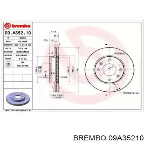 09.A352.10 Brembo tarcza hamulcowa przednia