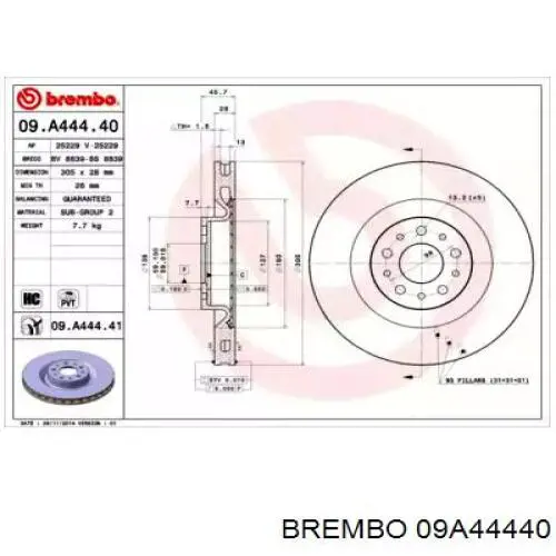 09A44440 Brembo tarcza hamulcowa przednia