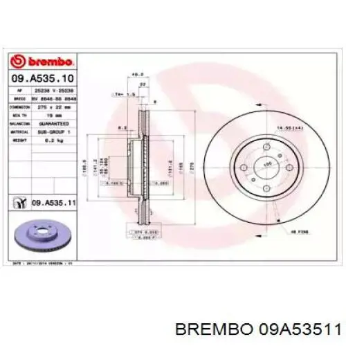 09.A535.11 Brembo tarcza hamulcowa przednia