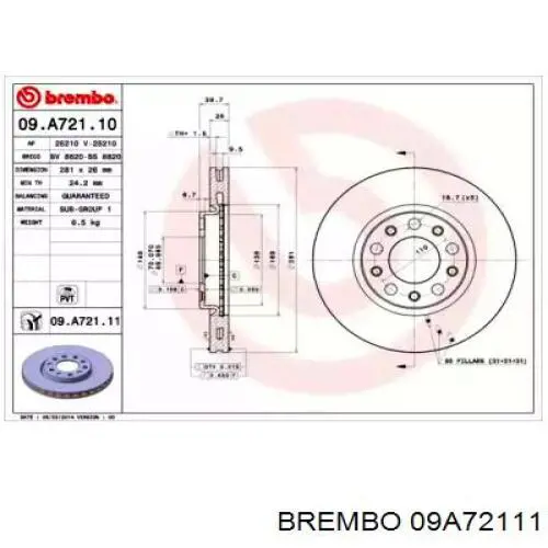 09.A721.11 Brembo tarcza hamulcowa przednia