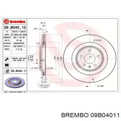 09.B040.11 Brembo tarcza hamulcowa tylna