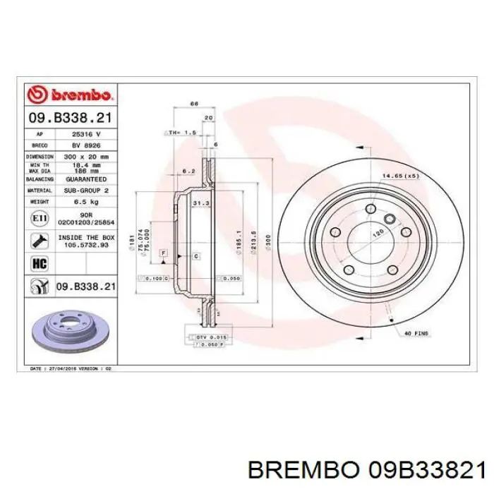 09.B338.21 Brembo tarcza hamulcowa tylna