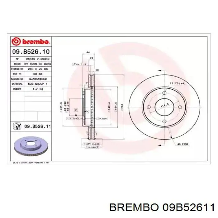 09.B526.11 Brembo tarcza hamulcowa przednia