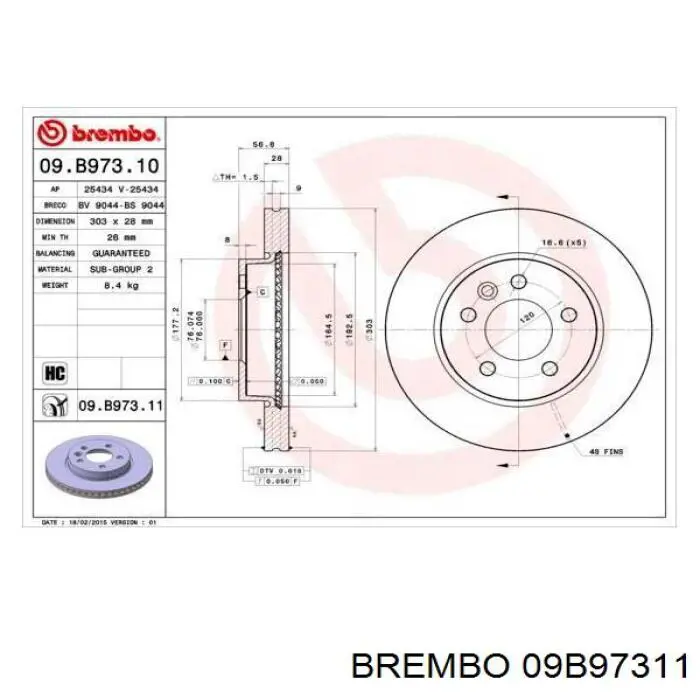 09.B973.11 Brembo tarcza hamulcowa przednia