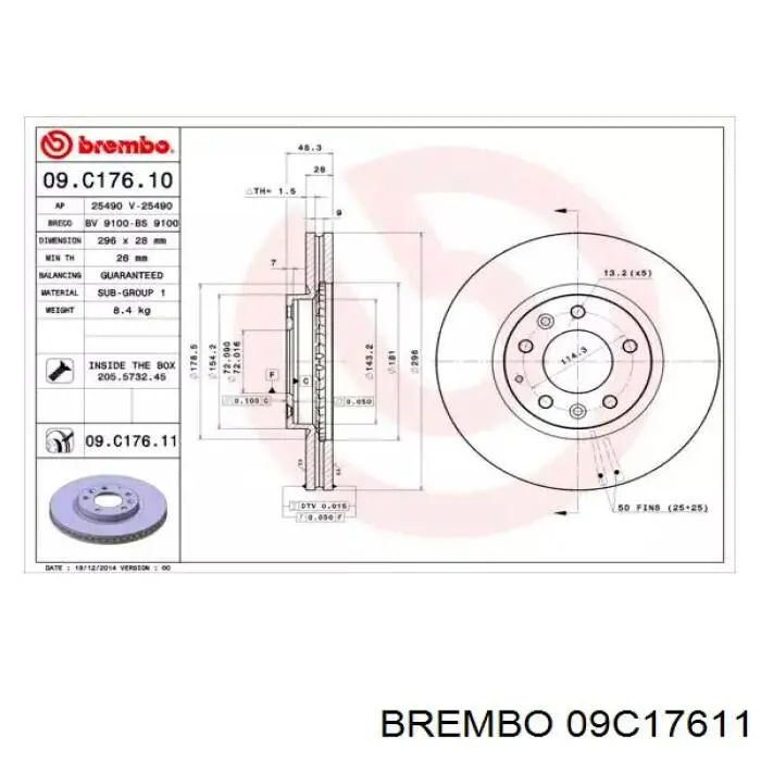 09.C176.11 Brembo tarcza hamulcowa przednia