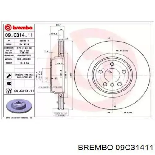 09.C314.11 Brembo tarcza hamulcowa tylna