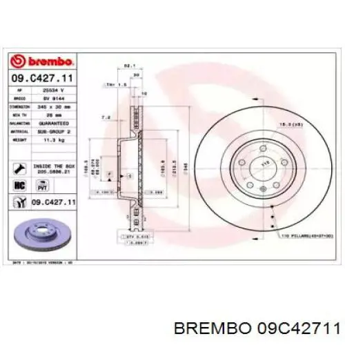 09.C427.11 Brembo tarcza hamulcowa przednia