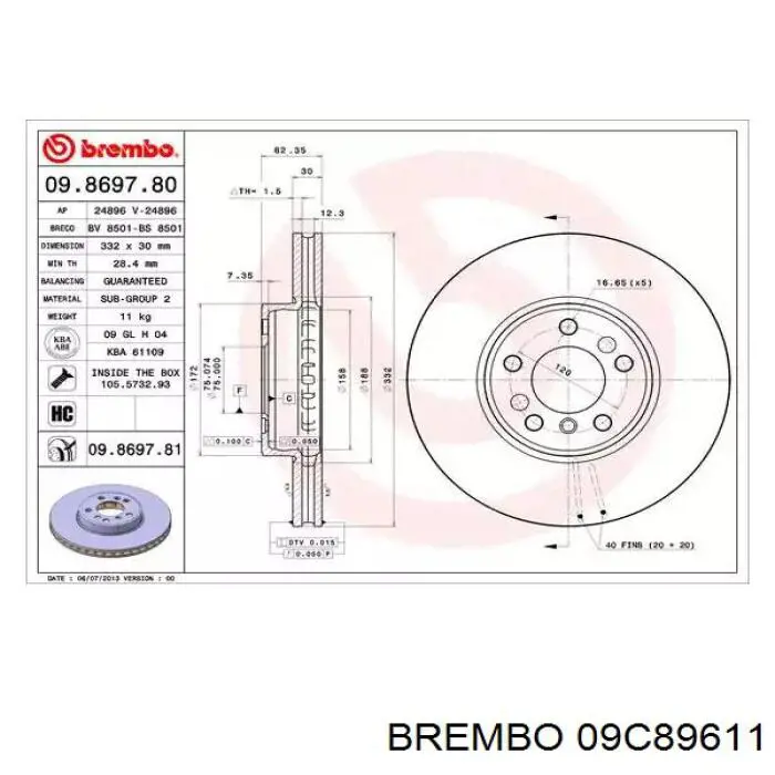 09.C896.11 Brembo tarcza hamulcowa przednia