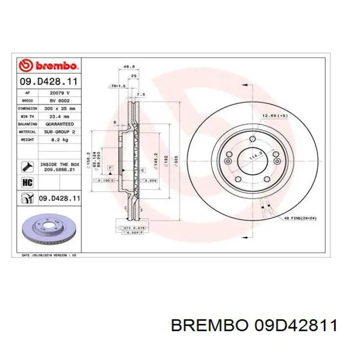 09.D428.11 Brembo tarcza hamulcowa przednia