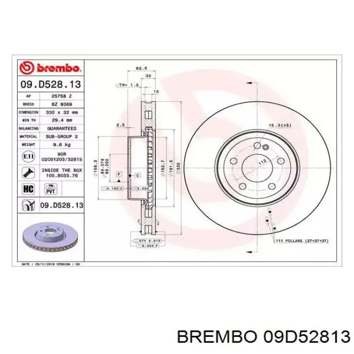 09.D528.13 Brembo tarcza hamulcowa przednia