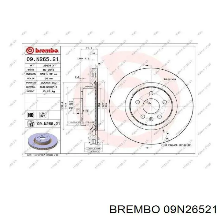 09.N265.21 Brembo tarcza hamulcowa przednia