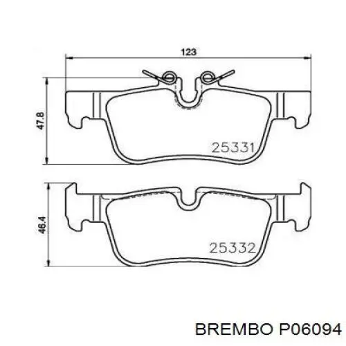 Okładziny (klocki) do hamulców tarczowych tylne Brembo P06094 cena, od 28,97 USD