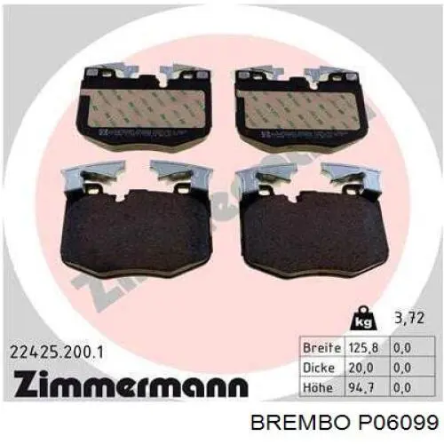 Klocki hamulcowe przednie tarczowe Brembo P06099 cena, od 56,23 USD