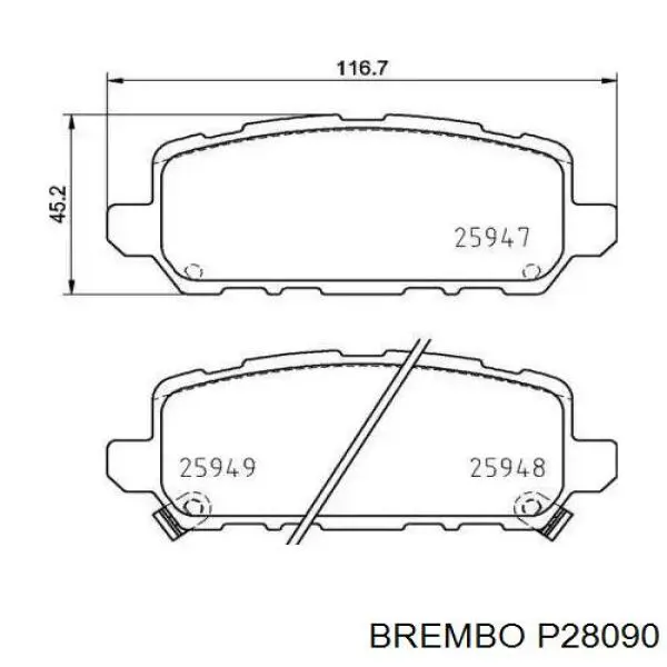 Okładziny (klocki) do hamulców tarczowych tylne Brembo P28090 cena, od 36,35 USD