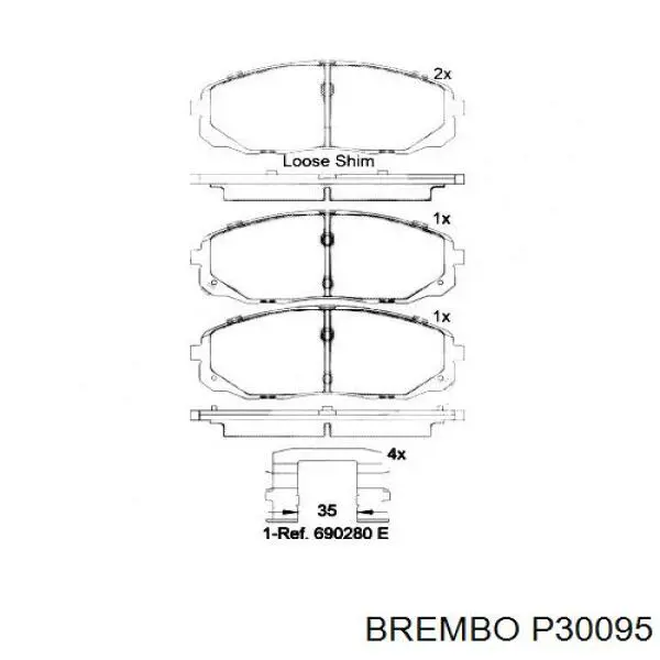 P 30 095 Brembo klocki hamulcowe przednie tarczowe