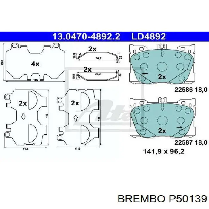 P 50 139 Brembo klocki hamulcowe przednie tarczowe