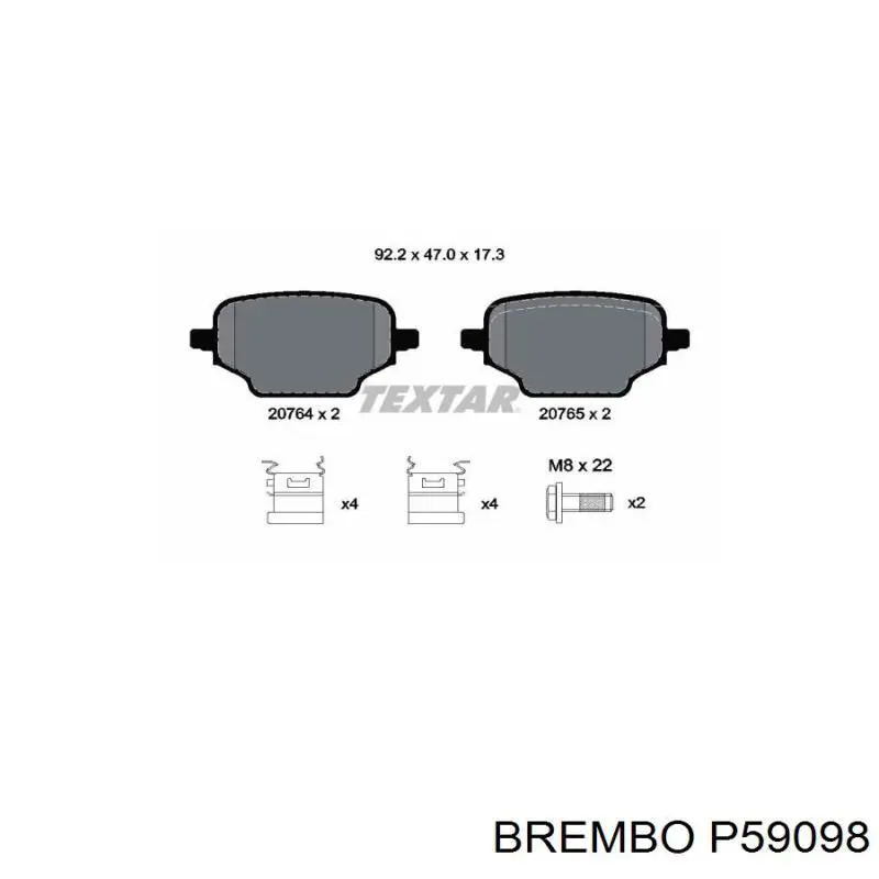Okładziny (klocki) do hamulców tarczowych tylne Brembo P59098 cena, od 35,77 USD