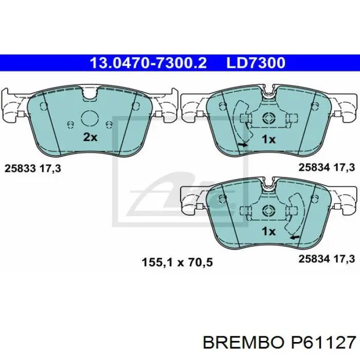 Klocki hamulcowe przednie tarczowe Brembo P61127 cena, od 39,85 USD