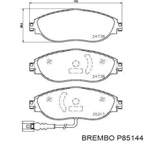 P85144 Brembo klocki hamulcowe przednie tarczowe