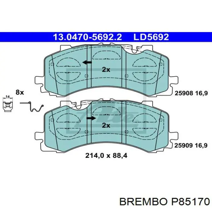 P 85 170 Brembo klocki hamulcowe przednie tarczowe