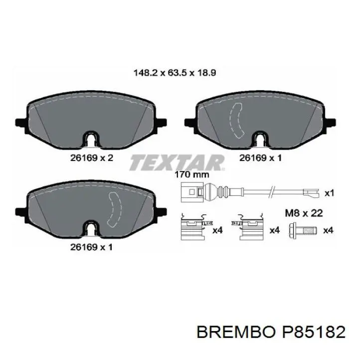 Klocki hamulcowe przednie tarczowe Brembo P85182 cena, od 46,69 USD