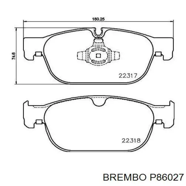 Klocki hamulcowe przednie tarczowe Brembo P86027 cena, od 49,05 USD