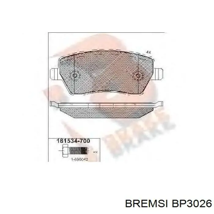 Do koszyka BP3026 Bremsi Klocki hamulcowe przednie tarczowe