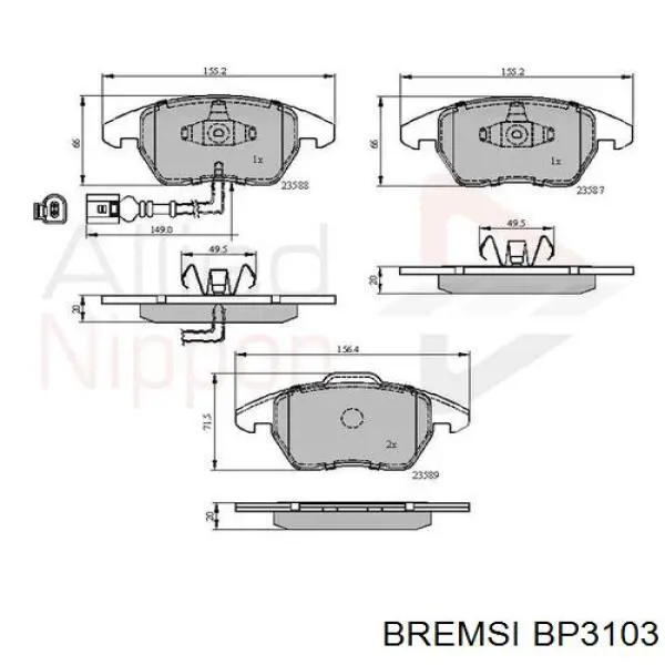 Do koszyka BP3103 Bremsi Klocki hamulcowe przednie tarczowe