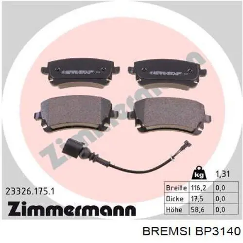 Okładziny (klocki) do hamulców tarczowych tylne Bremsi BP3140 cena, od 23,61 USD