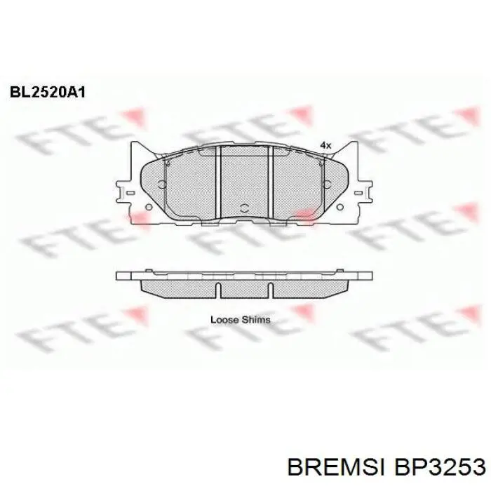 Klocki hamulcowe przednie tarczowe Bremsi BP3253 cena, od 29,25 USD