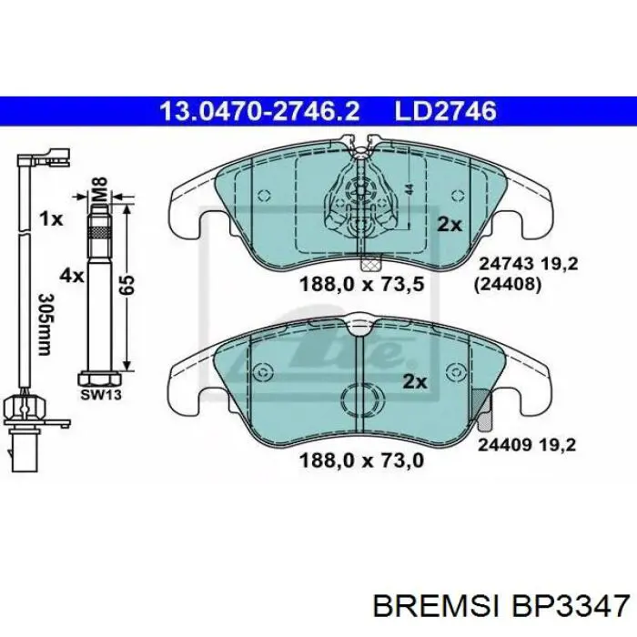 Do koszyka BP3347 Bremsi Klocki hamulcowe przednie tarczowe