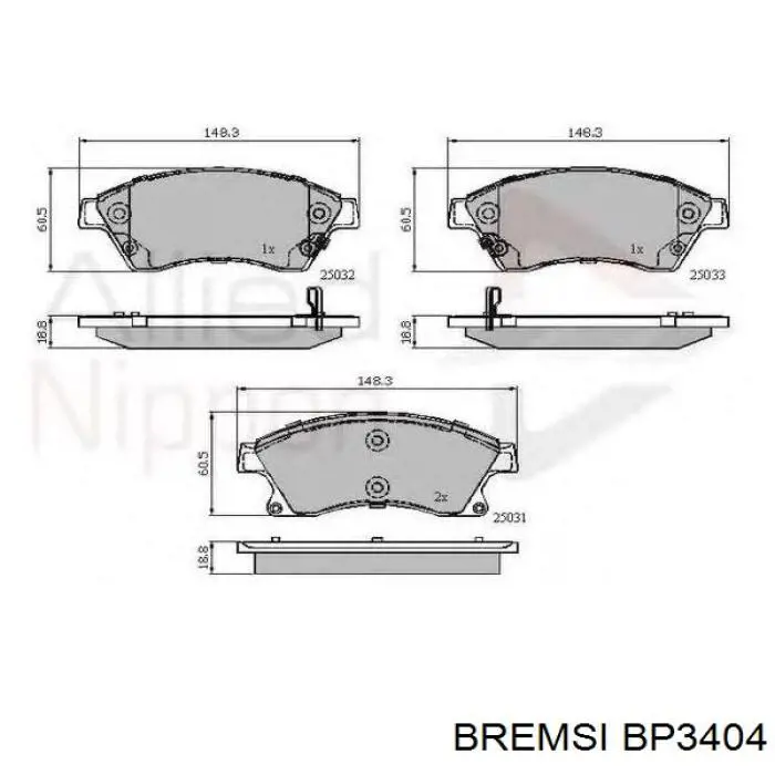 Klocki hamulcowe przednie tarczowe Bremsi BP3404 cena, od 25,81 USD