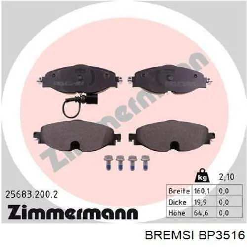 Do koszyka BP3516 Bremsi Klocki hamulcowe przednie tarczowe
