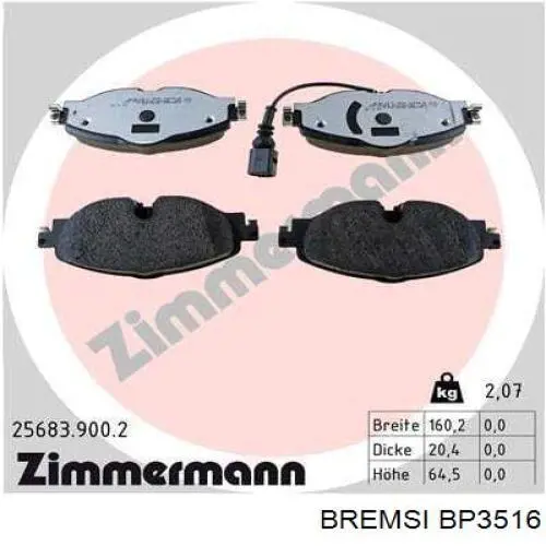Klocki hamulcowe przednie tarczowe Bremsi BP3516