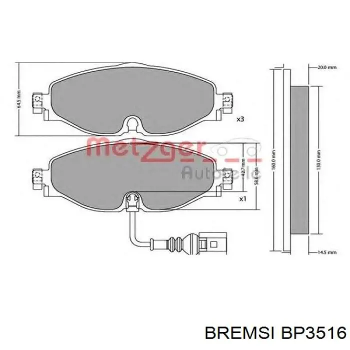 Klocki hamulcowe przednie tarczowe BP3516 Bremsi