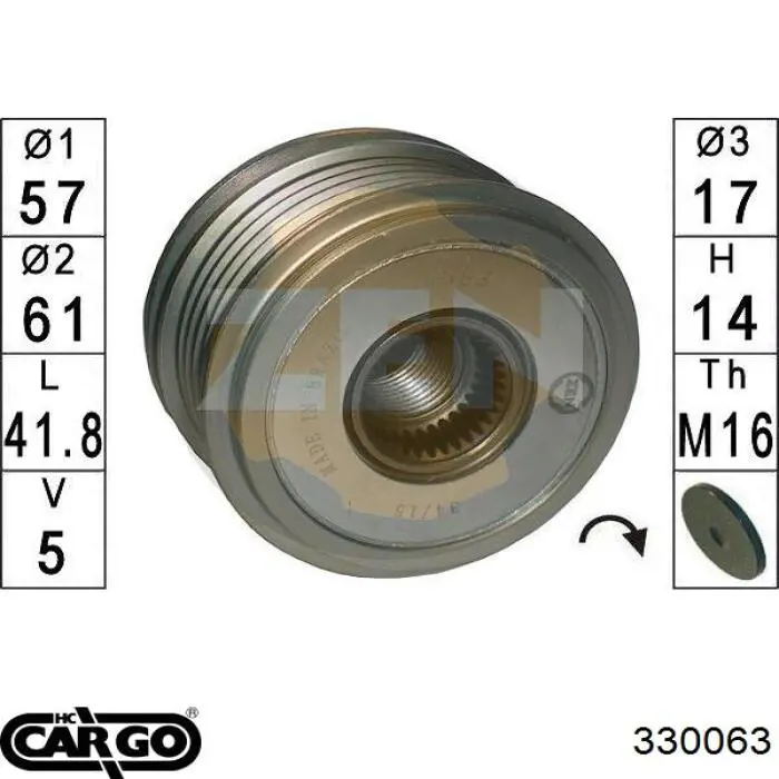 Koło pasowe alternatora Cargo 330063 cena, od 42,43 USD