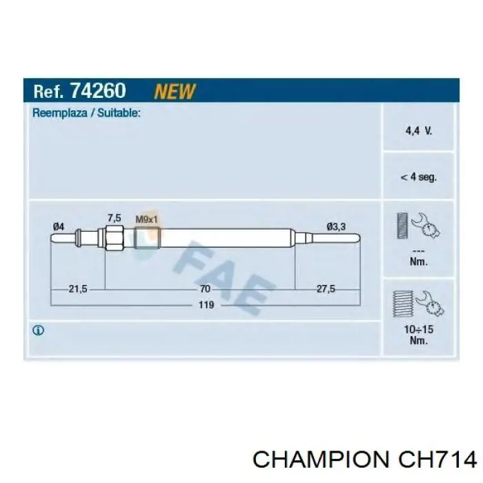 Świeca żarowa Champion CH714 cena, od 14,08 USD