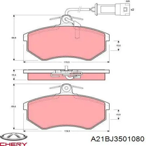 Do koszyka A21BJ3501080 Chery Klocki hamulcowe przednie tarczowe