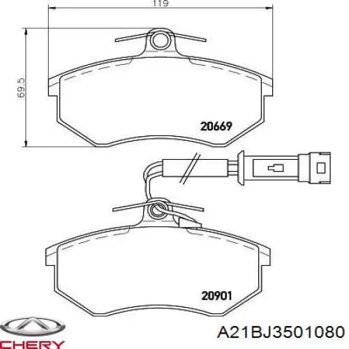 Klocki hamulcowe przednie tarczowe Chery A21BJ3501080 cena, od 20,09 USD