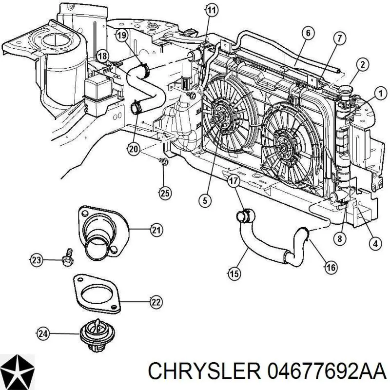 Do koszyka 04677692AA Chrysler Chłodnica silnika