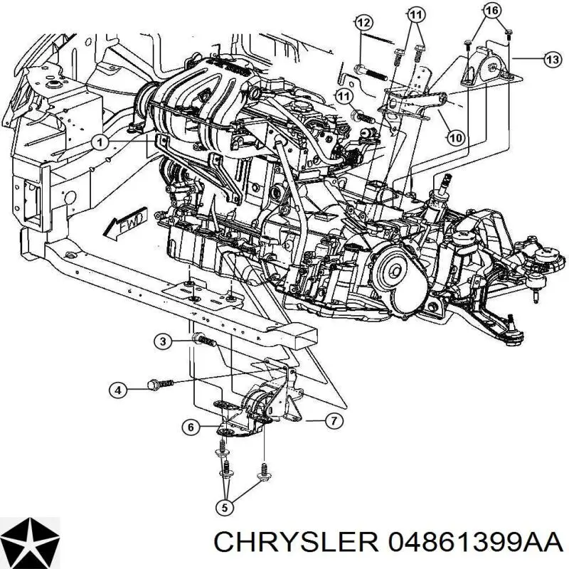 Poduszka (podpora) silnika prawa Chrysler 04861399AA cena, od 33,65 USD