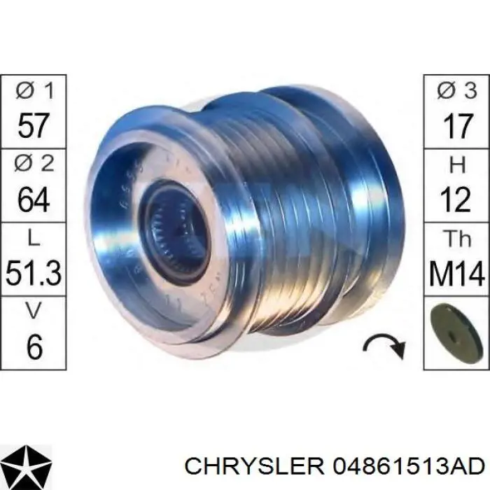 Do koszyka 04861513AD Chrysler Koło pasowe alternatora
