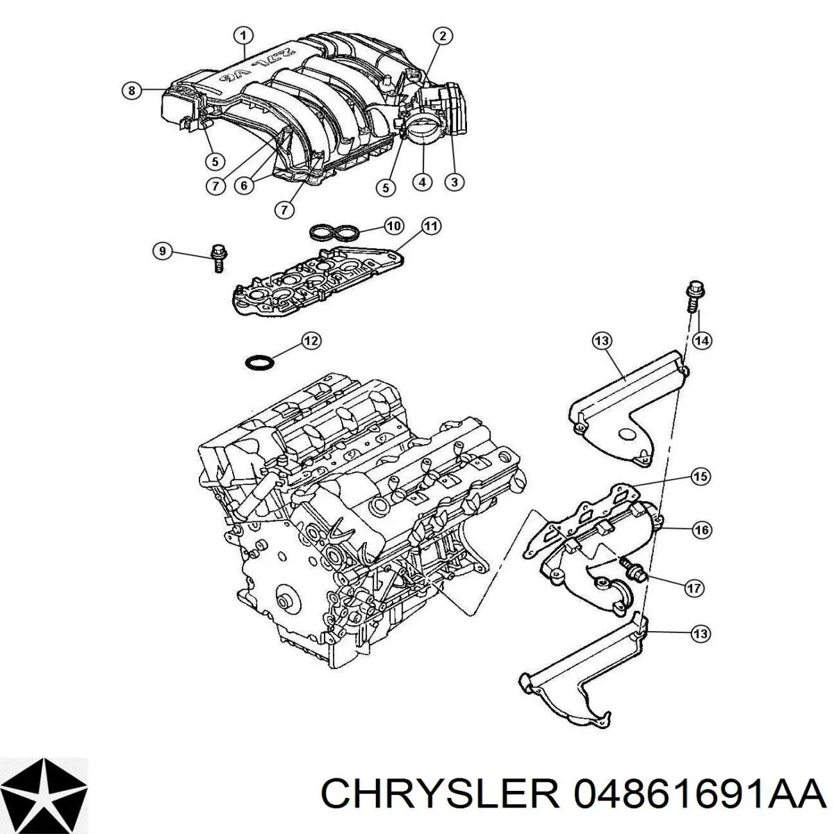 Przepustnica, komplet Chrysler 04861691AA cena, od 123,59 USD