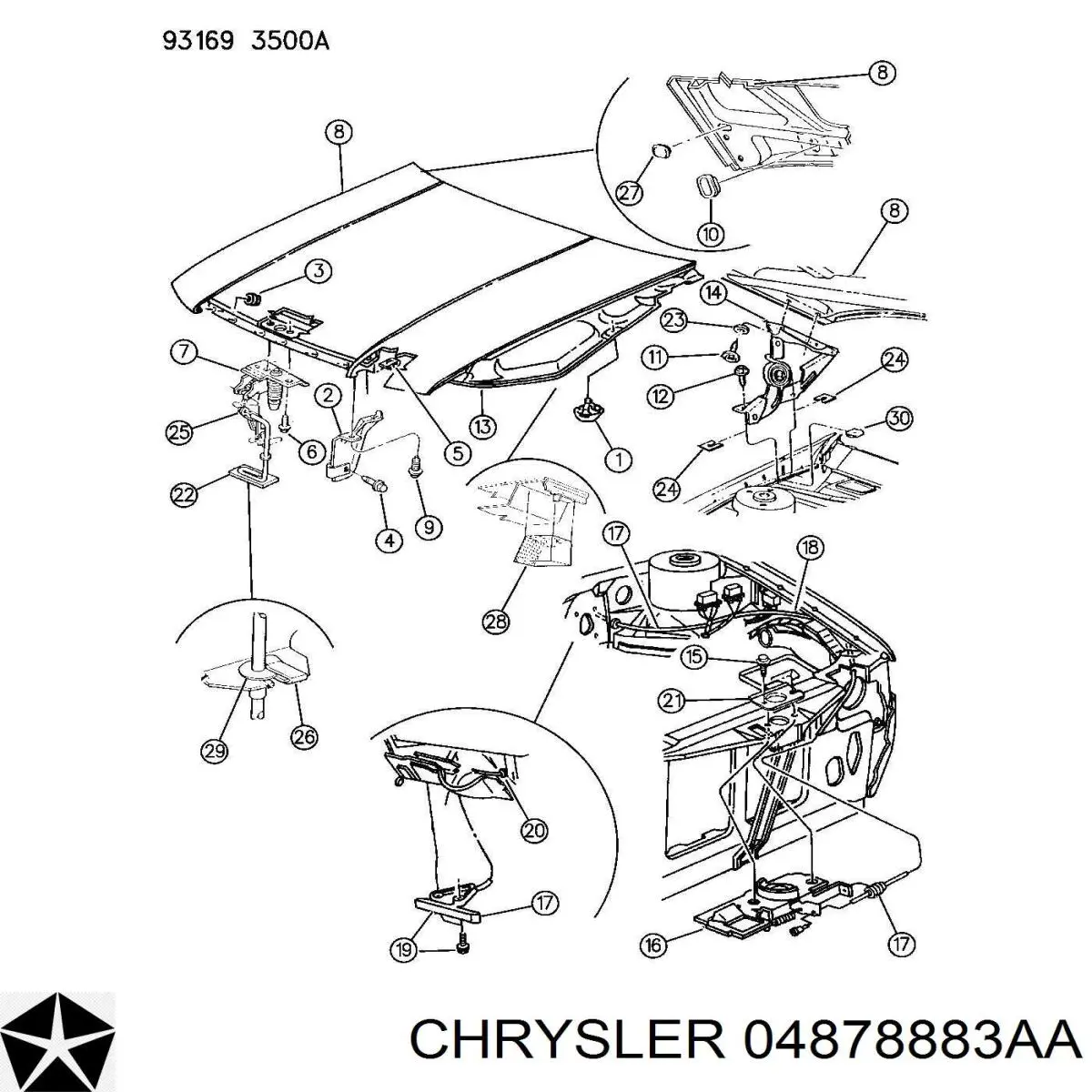 Do koszyka 04878883AA Chrysler Maska silnika