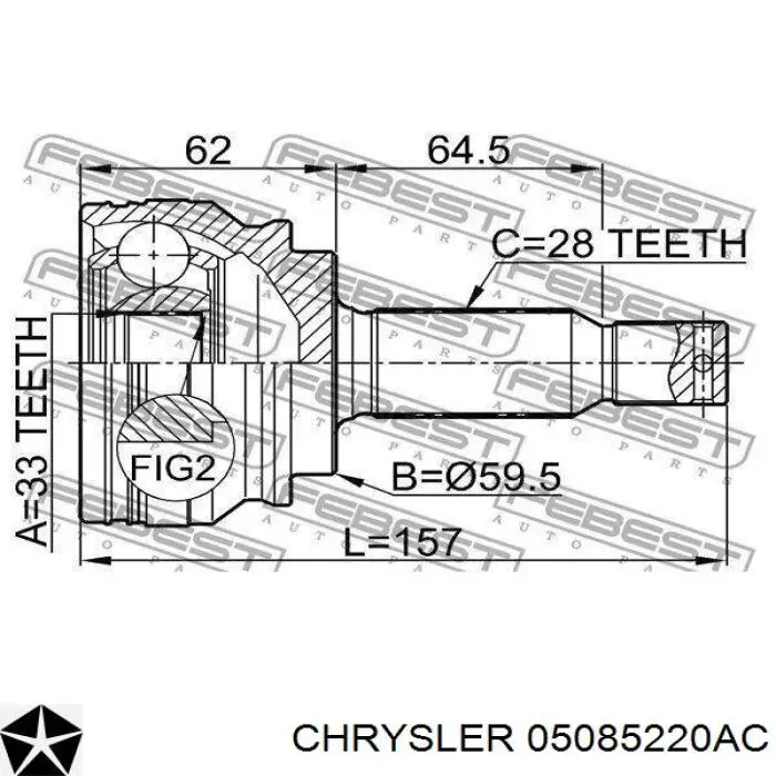 Do koszyka 05085220AC Chrysler Półoś napędowa przednia lewa