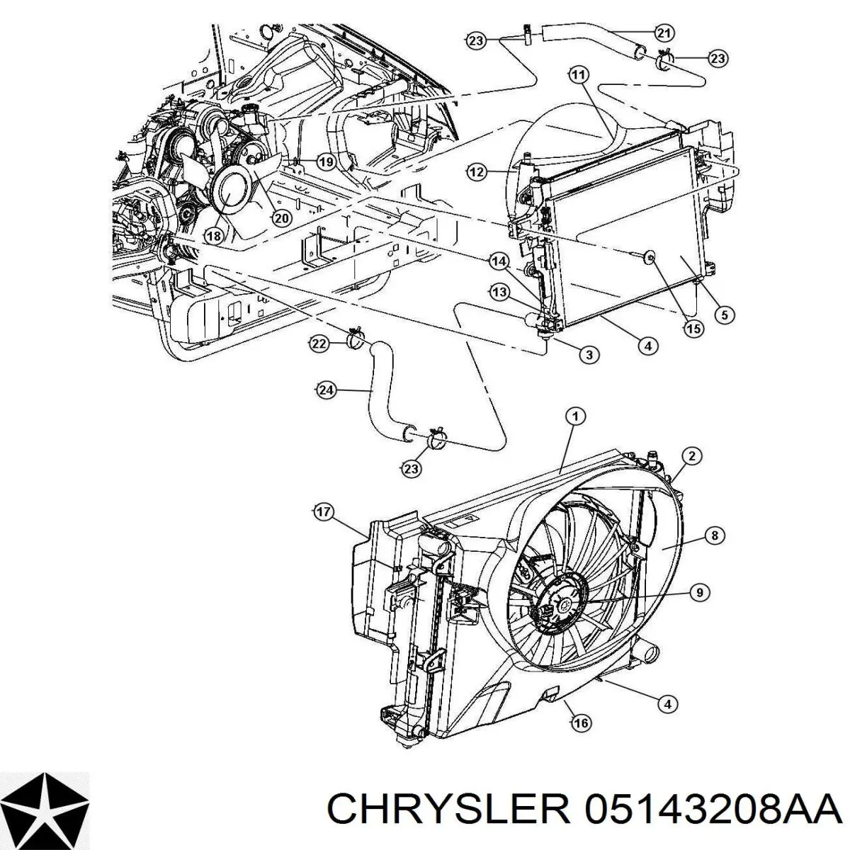 Wentylator elektryczny układu chłodzenia kompletny (silnik+wirnik) Chrysler 05143208AA cena, od 35,71 USD