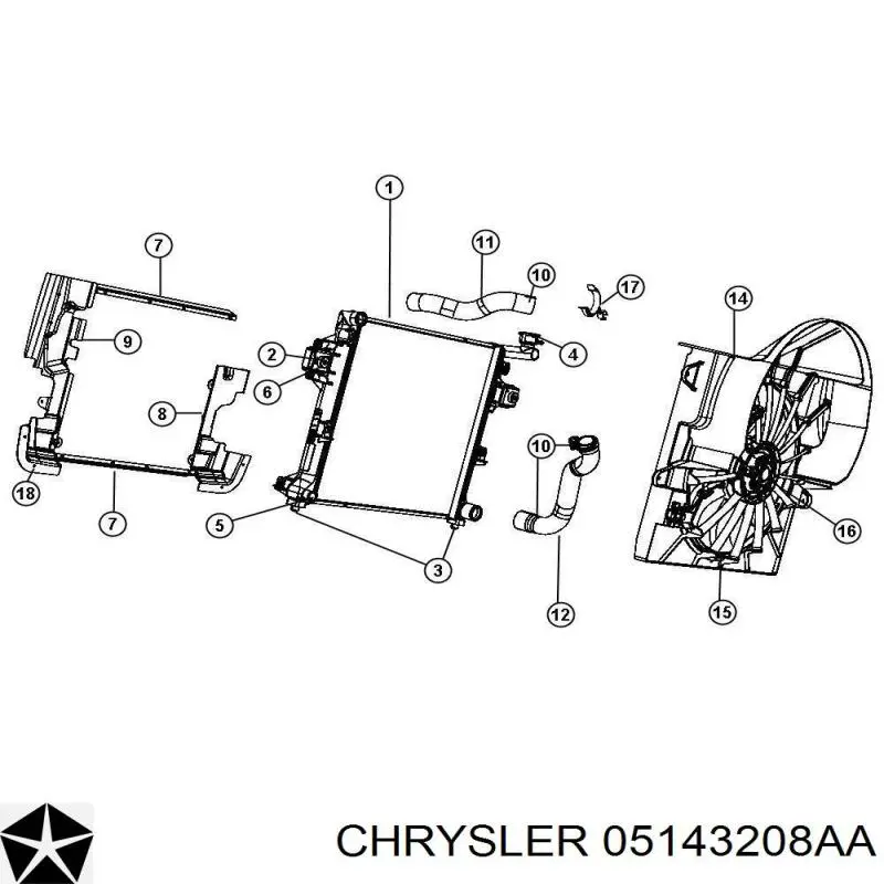Do koszyka 05143208AA Chrysler Wentylator elektryczny układu chłodzenia kompletny (silnik+wirnik)
